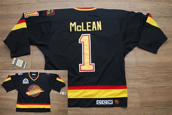 Youth Canucks #1 Kirk Mclean Stitched Black CCM Throwback Vintage NHL Jersey Youth Canucks #1 Kirk Mclean Stitched Black CCM Throwback Vintage NHL Jersey