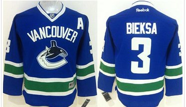 Youth Canucks #3 Kevin Bieksa Blue Stitched NHL Jersey