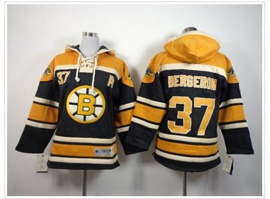 NHL Boston Bruins #37 Patrice Bergeron Black Sawyer Hooded Sweatshirt Jersey