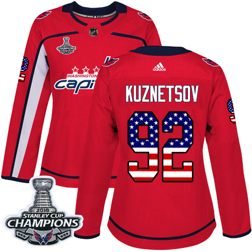 Adidas Capitals #92 Evgeny Kuznetsov Red Home Authentic USA Flag Stanley Cup Final Champions Women's Stitched NHL Jersey Adidas Capitals #92 Evgeny Kuznetsov Red Home Authentic USA Flag Stanley Cup Final Champions Women's Stitched NHL Jersey