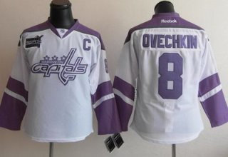 Women Washington Capitals 8 Alex Ovechkin Fights Cancer Jersey White