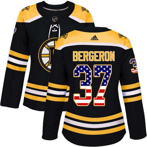 Adidas Bruins #37 Patrice Bergeron Black Home Authentic USA Flag Women's Stitched NHL Jersey Adidas Bruins #37 Patrice Bergeron Black Home Authentic USA Flag Women's Stitched NHL Jersey