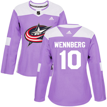 Adidas Blue Jackets #10 Alexander Wennberg Purple Authentic Fights Cancer Women's Stitched NHL Jersey 1