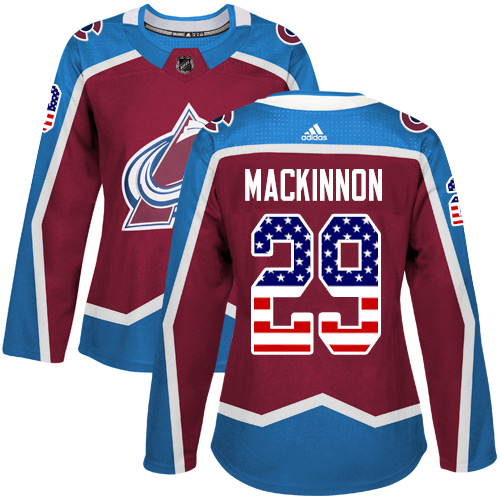 Adidas Avalanche #29 Nathan MacKinnon Burgundy Home Authentic USA Flag Women's Stitched NHL Jersey Adidas Avalanche #29 Nathan MacKinnon Burgundy Home Authentic USA Flag Women's Stitched NHL Jersey