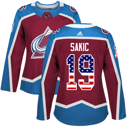 Adidas Avalanche #19 Joe Sakic Burgundy Home Authentic USA Flag Women's Stitched NHL Jersey Adidas Avalanche #19 Joe Sakic Burgundy Home Authentic USA Flag Women's Stitched NHL Jersey