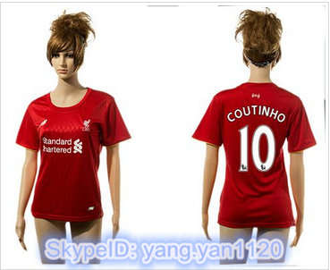 Women Liverpool #10 Coutinho Red Home Soccer Club Jersey