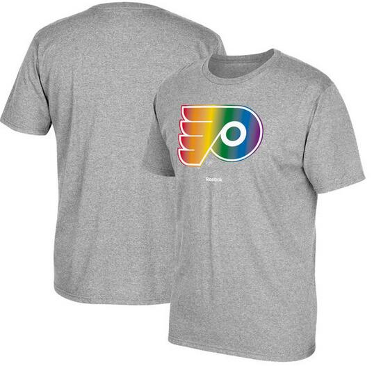 Philadelphia Flyers Gray Reebok Rainbow Pride Men's Short Sleeve T-Shirt Philadelphia Flyers Gray Reebok Rainbow Pride Men's Short Sleeve T-Shirt