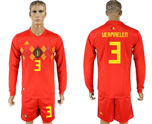 Belgium #3 Vermaelen Red Home Long Sleeves Soccer Country Jersey