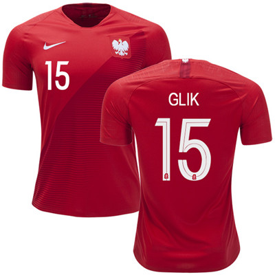Poland #15 Glik Away Soccer Country Jersey