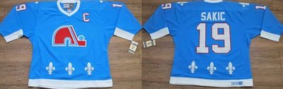 NHL Quebec Nordiques #19 SAKIC Sky Blue With C Patch Jersey