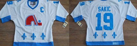 NHL Quebec Nordiques #19 SAKIC White With C Patch Jersey