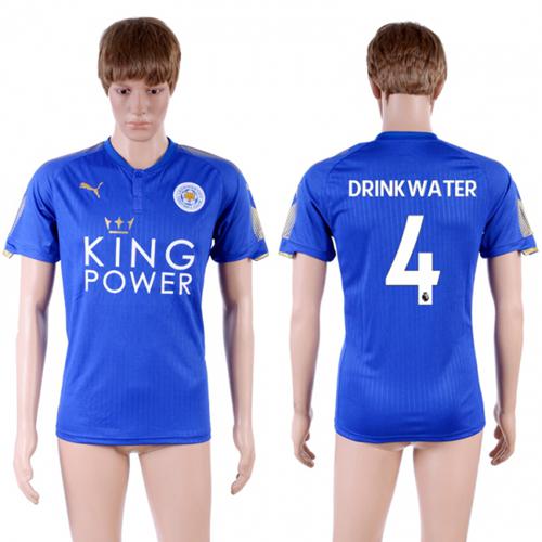 Leicester City #4 Drinkwater Home Soccer Country Jersey Leicester City #4 Drinkwater Home Soccer Country Jersey