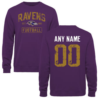Men's Purple Baltimore Ravens Distressed Custom Name & Number Pullover Sweatshirt