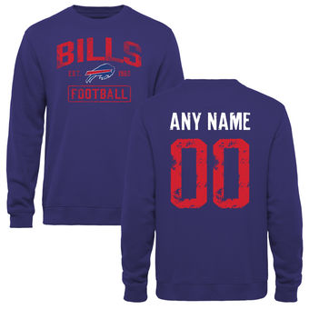 Men's Royal Buffalo Bills Distressed Custom Name & Number Pullover Sweatshirt