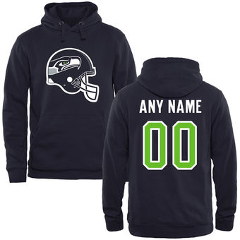 Seattle Seahawks Navy Custom Name & Number Helmet Pullover Hoodie Seattle Seahawks Navy Custom Name & Number Helmet Pullover Hoodie