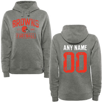 Women's Heather Gray Cleveland Browns Distressed Custom Name & Number Pullover Hoodie Women's Heather Gray Cleveland Browns Distressed Custom Name & Number Pullover Hoodie