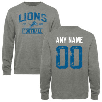 Men's Heather Gray Detroit Lions Distressed Custom Name & Number Pullover Sweatshirt