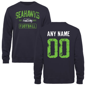 Men's Navy Seattle Seahawks Distressed Custom Name & Number Pullover Sweatshirt Men's Navy Seattle Seahawks Distressed Custom Name & Number Pullover Sweatshirt