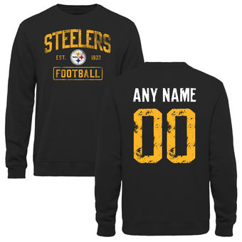 Men's Black Pittsburgh Steelers Distressed Custom Name & Number Pullover Sweatshirt Men's Black Pittsburgh Steelers Distressed Custom Name & Number Pullover Sweatshirt
