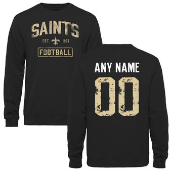 Men's Black New Orleans Saints Distressed Custom Name & Number Pullover Sweatshirt Men's Black New Orleans Saints Distressed Custom Name & Number Pullover Sweatshirt