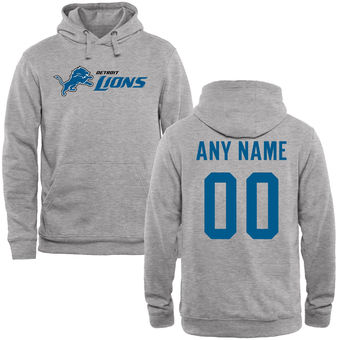 Detroit Lions Steel Custom Name & Number Wordmark Pullover Hoodie