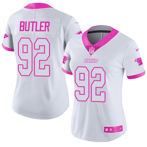 Nike Panthers #92 Vernon Butler White Pink Women's Stitched NFL Limited Rush Fashion Jersey Nike Panthers #92 Vernon Butler White Pink Women's Stitched NFL Limited Rush Fashion Jersey