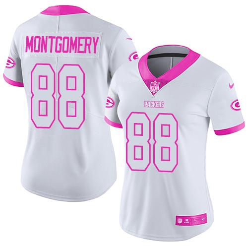 Nike Packers #88 Ty Montgomery White Pink Women's Stitched NFL Limited Rush Fashion Jersey Nike Packers #88 Ty Montgomery White Pink Women's Stitched NFL Limited Rush Fashion Jersey