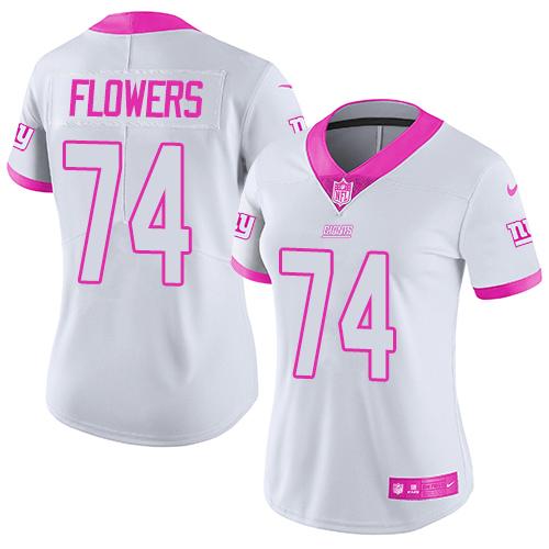Nike Giants #74 Ereck Flowers White Pink Women's Stitched NFL Limited Rush Fashion Jersey Nike Giants #74 Ereck Flowers White Pink Women's Stitched NFL Limited Rush Fashion Jersey