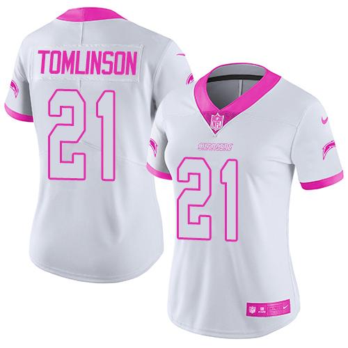 Nike Chargers #21 LaDainian Tomlinson White Pink Women's Stitched NFL Limited Rush Fashion Jersey Nike Chargers #21 LaDainian Tomlinson White Pink Women's Stitched NFL Limited Rush Fashion Jersey