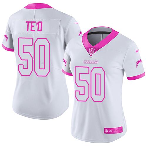 Nike Chargers #50 Manti Te'o White Pink Women's Stitched NFL Limited Rush Fashion Jersey Nike Chargers #50 Manti Te'o White Pink Women's Stitched NFL Limited Rush Fashion Jersey