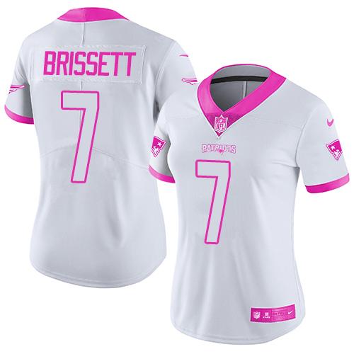 Nike Patriots #7 Jacoby Brissett White Pink Women's Stitched NFL Limited Rush Fashion Jersey Nike Patriots #7 Jacoby Brissett White Pink Women's Stitched NFL Limited Rush Fashion Jersey