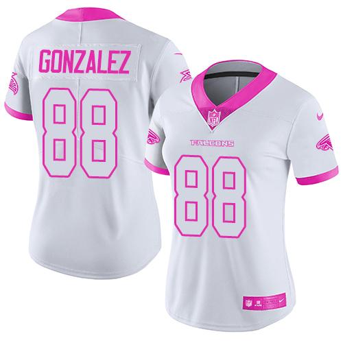 Nike Falcons #88 Tony Gonzalez White Pink Women's Stitched NFL Limited Rush Fashion Jersey Nike Falcons #88 Tony Gonzalez White Pink Women's Stitched NFL Limited Rush Fashion Jersey