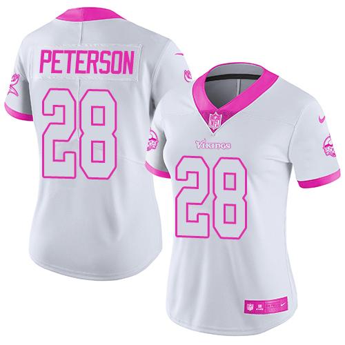 Nike Vikings #28 Adrian Peterson White Pink Women's Stitched NFL Limited Rush Fashion Jersey Nike Vikings #28 Adrian Peterson White Pink Women's Stitched NFL Limited Rush Fashion Jersey