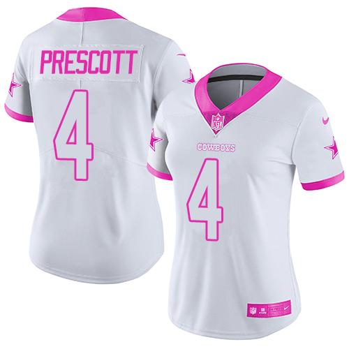 Nike Cowboys #4 Dak Prescott White Pink Women's Stitched NFL Limited Rush Fashion Jersey Nike Cowboys #4 Dak Prescott White Pink Women's Stitched NFL Limited Rush Fashion Jersey