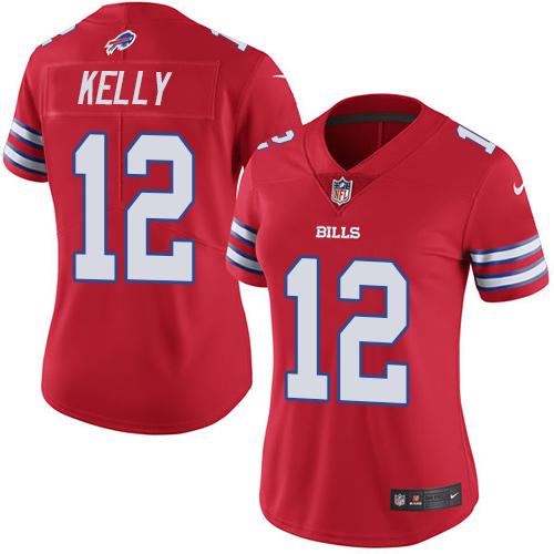 Nike Bills #12 Jim Kelly Red Women's Stitched NFL Limited Rush Jersey Nike Bills #12 Jim Kelly Red Women's Stitched NFL Limited Rush Jersey