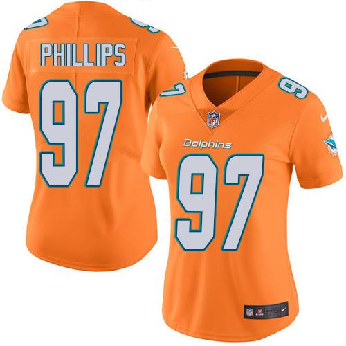 Nike Dolphins #97 Jordan Phillips Orange Women's Stitched NFL Limited Rush Jersey Nike Dolphins #97 Jordan Phillips Orange Women's Stitched NFL Limited Rush Jersey