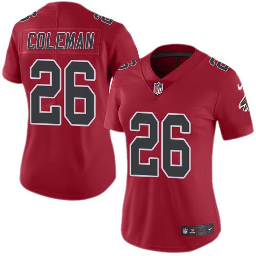 Nike Falcons #26 Tevin Coleman Red Women's Stitched NFL Limited Rush Jersey Nike Falcons #26 Tevin Coleman Red Women's Stitched NFL Limited Rush Jersey