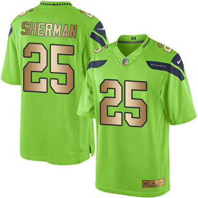 Nike Seahawks #25 Richard Sherman Green Men's Stitched NFL Limited Gold Rush Jersey Nike Seahawks #25 Richard Sherman Green Men's Stitched NFL Limited Gold Rush Jersey