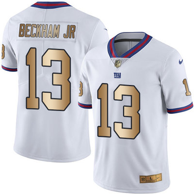 Nike Giants #13 Odell Beckham Jr White Men's Stitched NFL Limited Gold Rush Jersey Nike Giants #13 Odell Beckham Jr White Men's Stitched NFL Limited Gold Rush Jersey