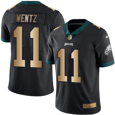 Nike Eagles #11 Carson Wentz Black Men's Stitched NFL Limited Gold Rush Jersey Nike Eagles #11 Carson Wentz Black Men's Stitched NFL Limited Gold Rush Jersey