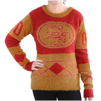 Women's San Francisco 49ers Klew Scarlet Eyelash Crew Ugly Sweater