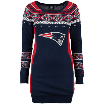 Women's New England Patriots Klew Navy Big Logo Ugly Sweater Dress