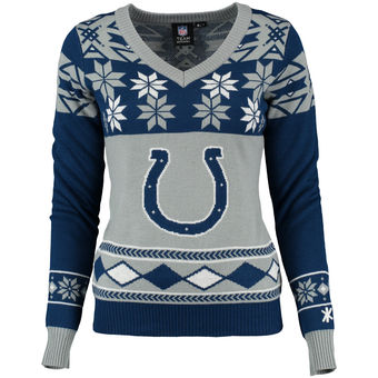 Women's Indianapolis Colts Klew Royal Big Logo V-Neck Ugly Sweater