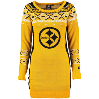 Women's Pittsburgh Steelers Klew Gold Big Logo Ugly Sweater Dress