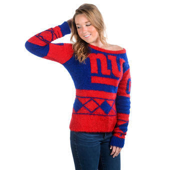 Women's New York Giants Klew Royal Blue Eyelash Crew Ugly Sweater