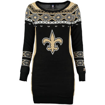 Women's New Orleans Saints Klew Black Big Logo Ugly Sweater Dress