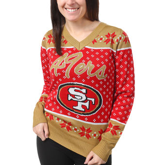 Women's San Francisco 49ers Klew Scarlet Big Logo V-Neck Sweater