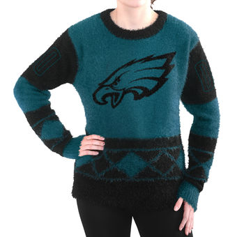 Women's Philadelphia Eagles Klew Green Eyelash Crew Ugly Sweater