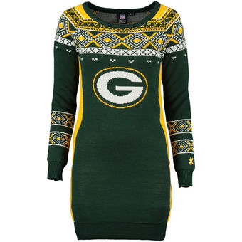 Women's Green Bay Packers Klew Green Big Logo Ugly Sweater Dress