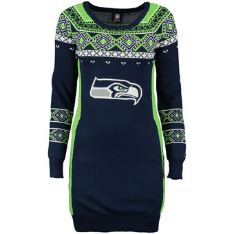 Women's Seattle Seahawks Klew Navy Big Logo Ugly Sweater Dress